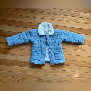 Organic Cotton Blue Quilted Kids Jacket with White Collar - 9-12mo